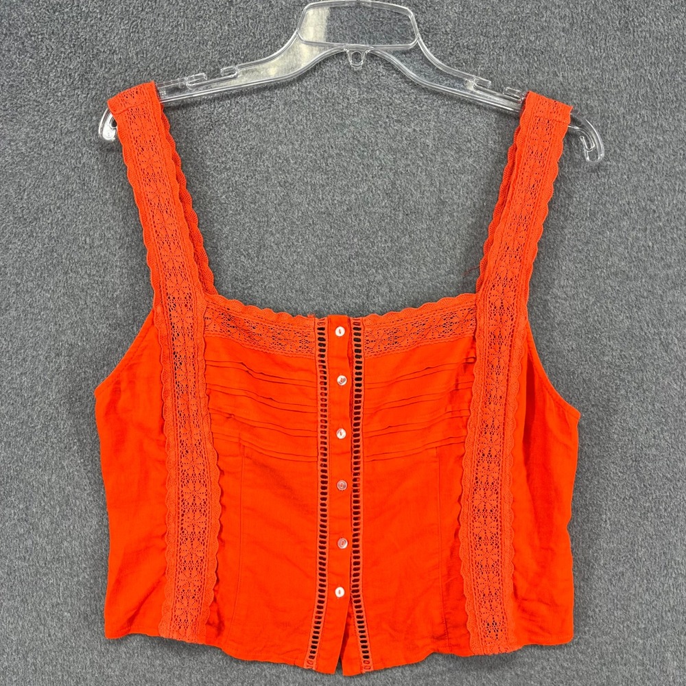 Free People Tank Top Women XL Orange Lace Trim Smocked Back Boho coachella